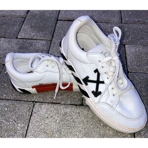 Off-White Vulcanized Low Top White w/ Black Logo Sneakers Shoes EU 32 US Kids 1